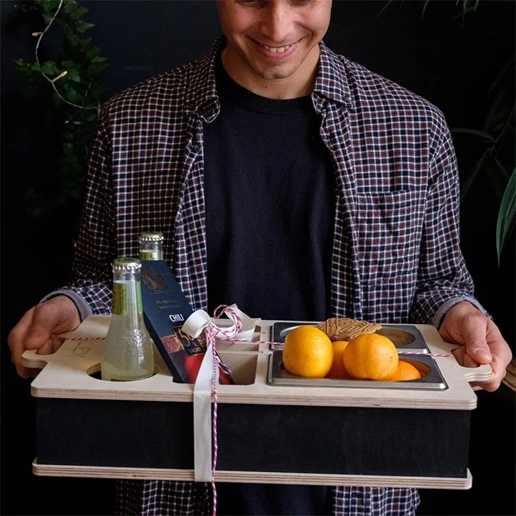 Snacks and Drinks Storage Box Living Room Fruit And Melon Seed Snack Tray Wooden Creative Couch Cup Holder