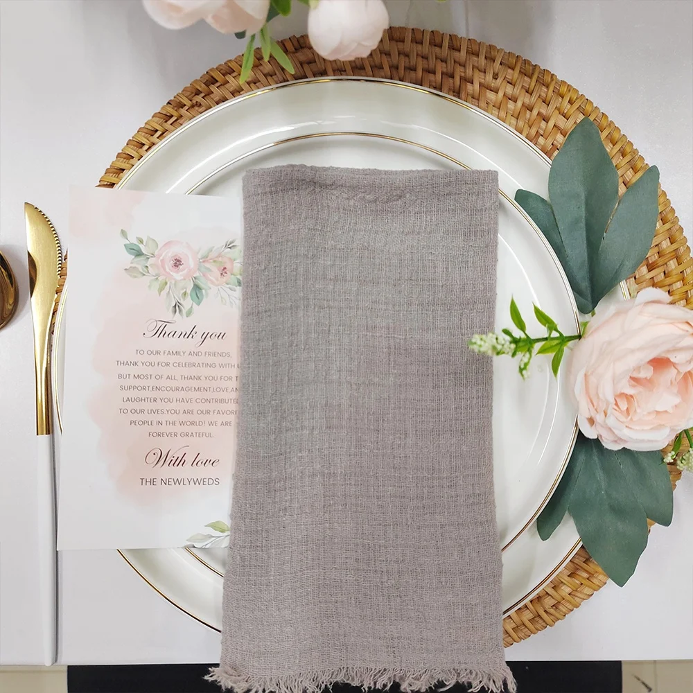 Warm gray cheesecloth napkins for wedding party rustic table decoration 40 x 40cm cotton grey towel with tassel