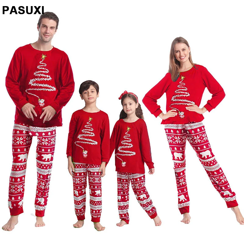 PASUXI Christmas Pajamas Sets Custom Print Adult Cotton Kids Baby Clothes Matching Family Christmas Pajamas