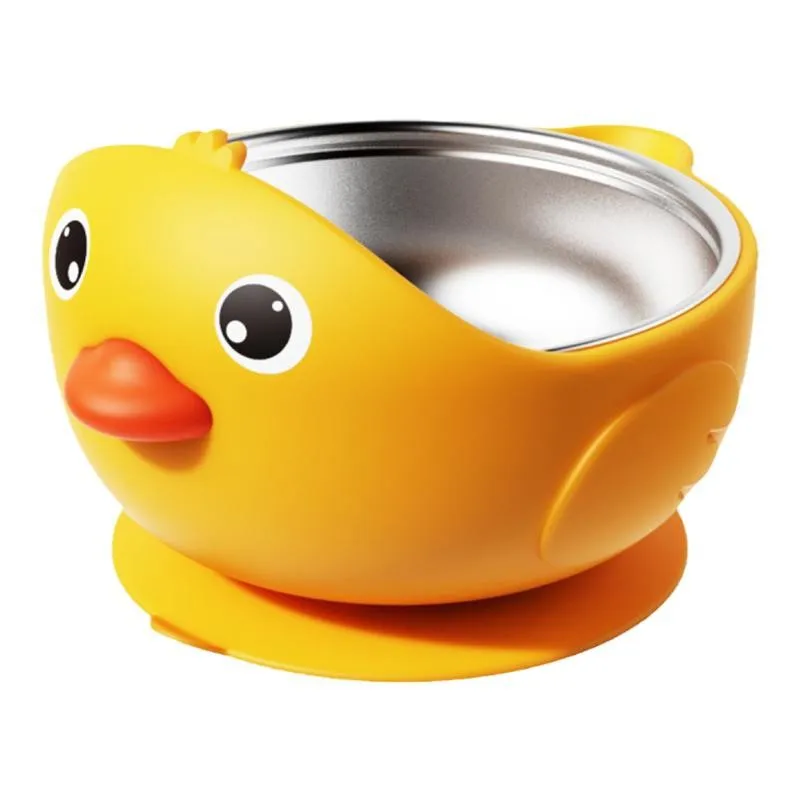 BPA Free Silicone Baby Bowl with Straw Lid Kid-Design Style Infant Feeding Tableware for Toddler Weaning