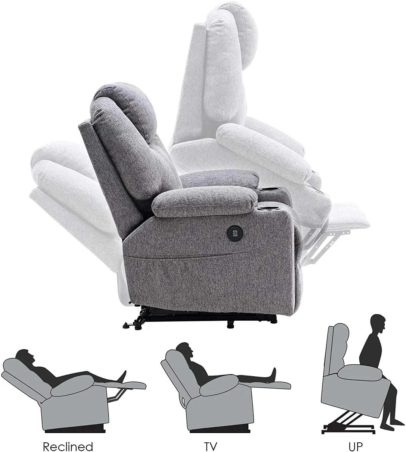 Electric Power Lift Recliner Chair Sofa with Massage and Heat for Elderly 2 Side Pockets