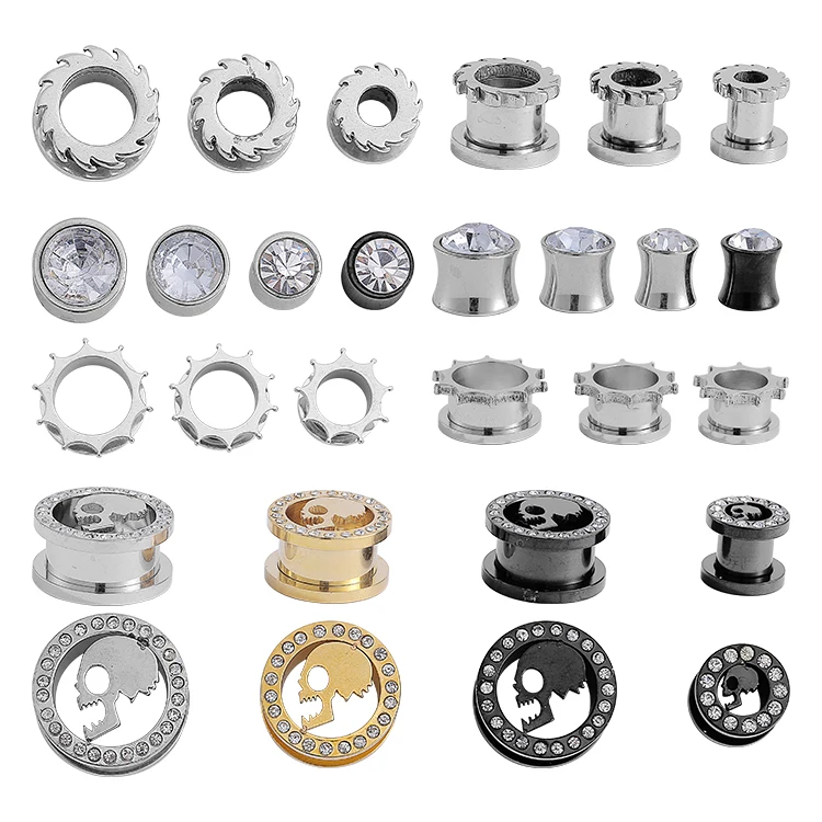 Fashion Women Man Ear Gauges 316 Stainless Steel Gold Plated Zircon Ear Plugs Tunnel Piercing