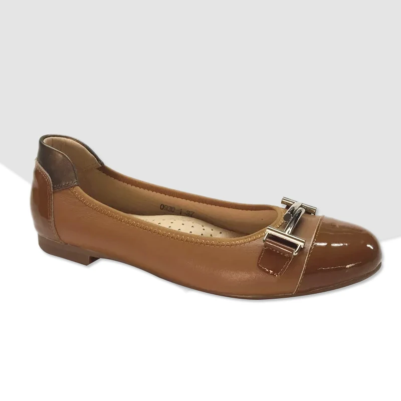 New arrival low factory price women flat leather dress shoes slip-on big size ballerina  woman leather shoe