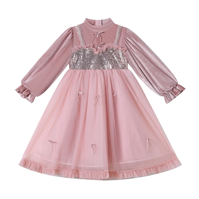 Лидер продаж, модное осеннее платье для девочек в Корейском стиле с блестками и длинными рукавами для дня рождения