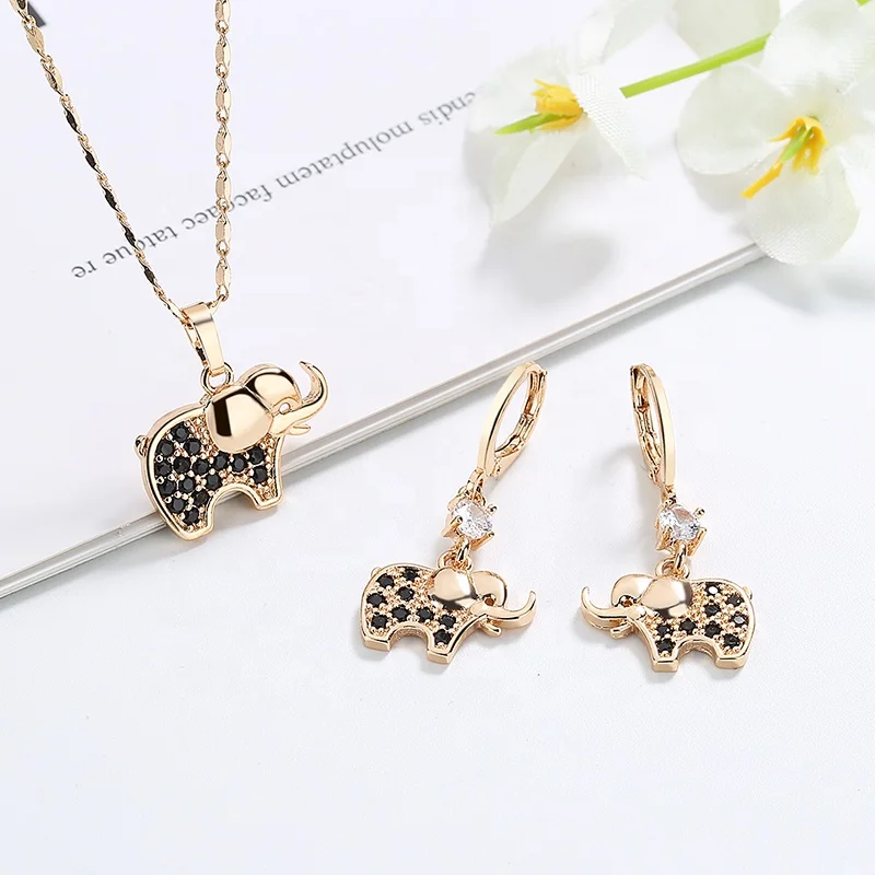 Wholesale Fashion Jewelry 18K Gold Plated AAA Zircon Women Elephant Jewelry Sets For Ladies