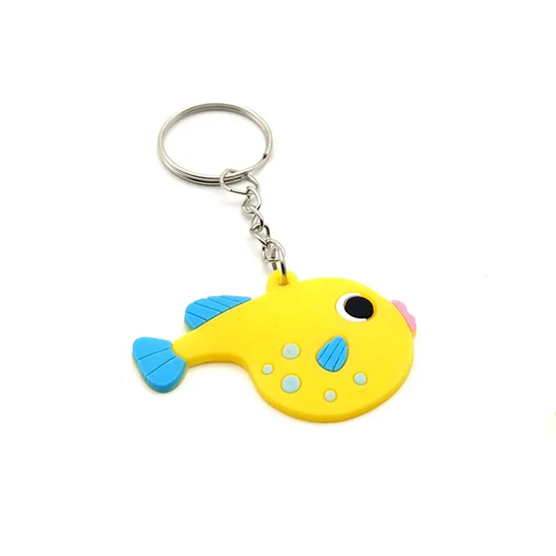Custom shaped 2d silicone pvc cartoon key chain keyring cute ocean animal soft rubber fish keychain