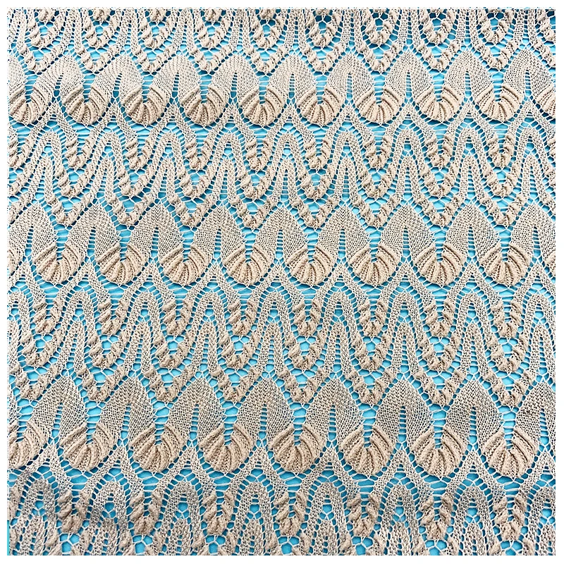 Best selling quality knitted lace fabric with striped glass silk mesh for sale