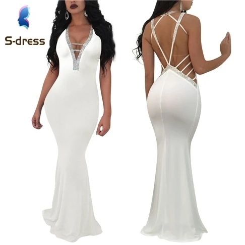 
Full-length evening gown dresses women party elegant halter neck ladies formal dresses white dress 