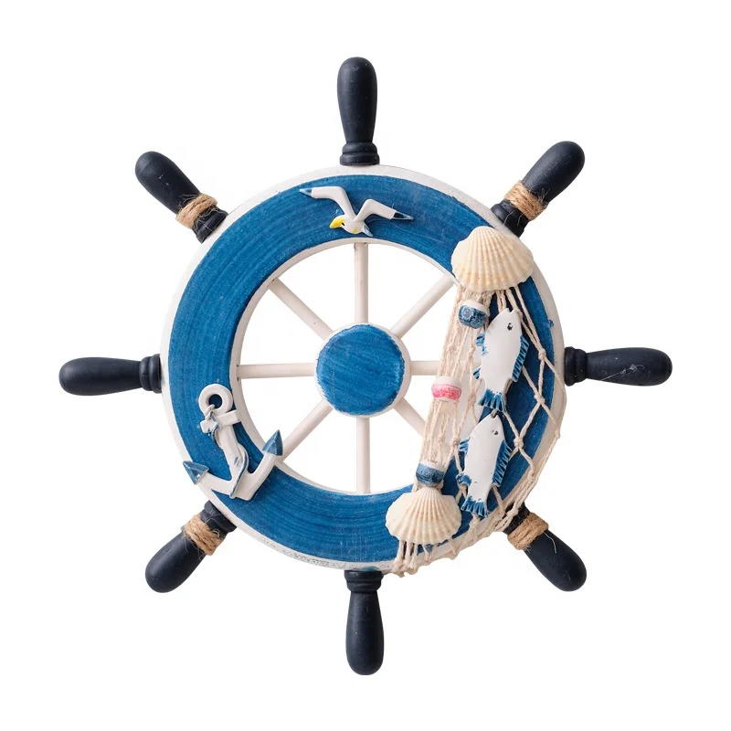 Mediterranean Style Home Decor Wall Hanging Helmsman & Boat Rudder Wooden Crafts for Living Room or Bedroom Decoration