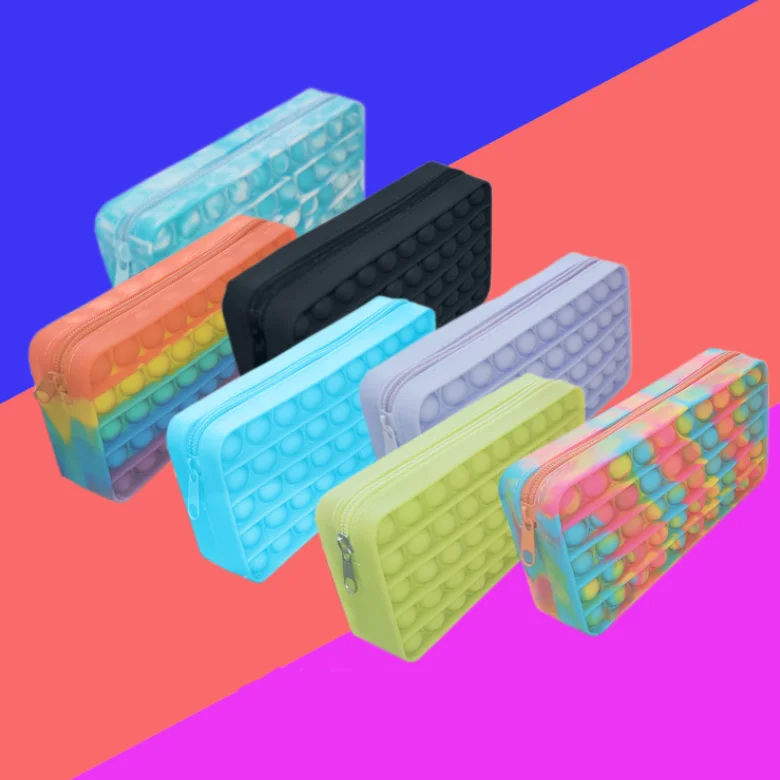Colorful Rain Bow Push Bubble Toy School Pencil Pouch box Silicone Bag Fidget Popings Holder Fidgets Its