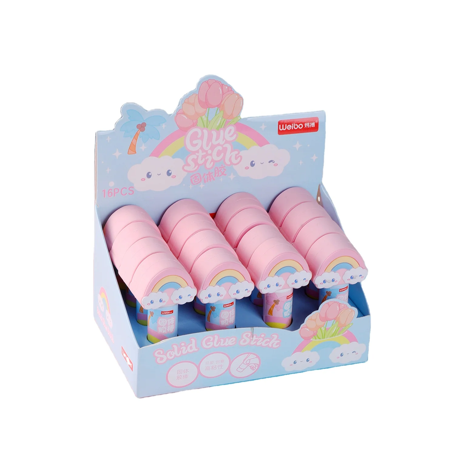 Wholesale rainbow shaped solid glue stick factory sale weibo stationery for school office usage