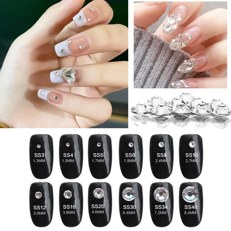 SS4-SS20 Mix Size Clear Crystal Non HotFix FlatBack Rhinestones Decorations DIY Glitter Stones 3D Nail Art Accessories