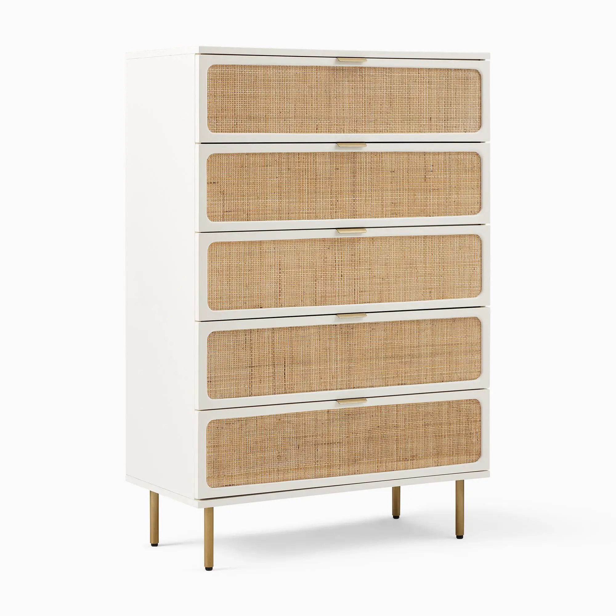Contemporary Living Room White Chest of Drawer Rattan Cabinet with 5 Drawer