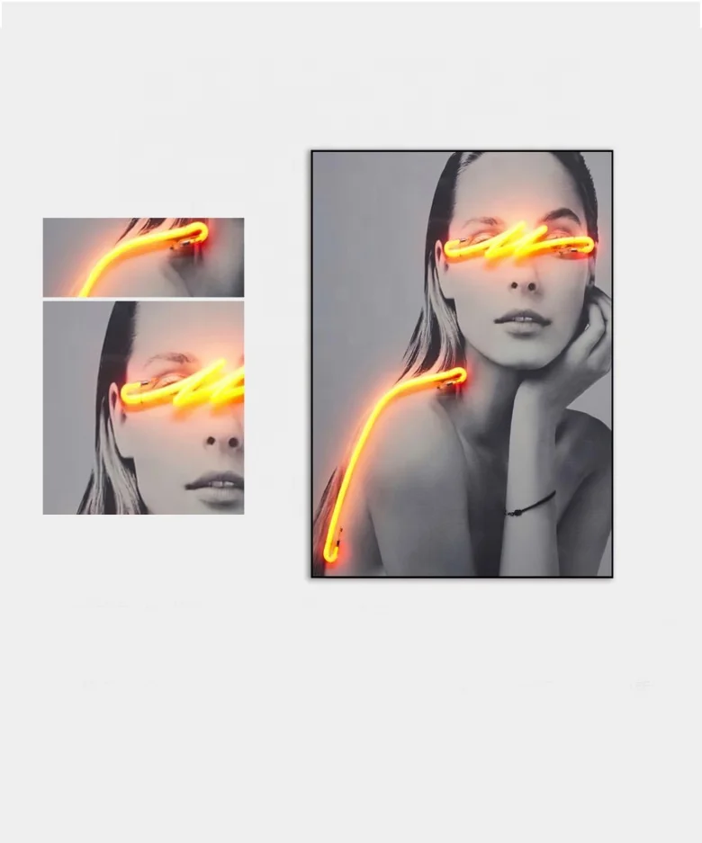 JZ  Home Decoration Led Light Decorative Picture Illuminated Portrait Print Canvas Poster Artwork 3D Painting Led