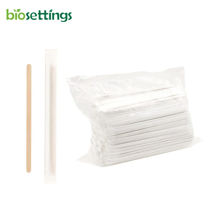 Natural Custom Wood Coffee Stirrer Sticks Biodegradable Individually Wrapped Coffee Ground Bamboo Wooden Coffee/Tea Stirrers