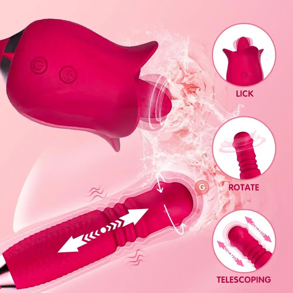 Rose Sex Toy for Womens Sex - 3in1 Upgrade Rose Sex Stimulator for Women- 10 Tongue Licking & 10 Telescopic & 10 Ball Rotation