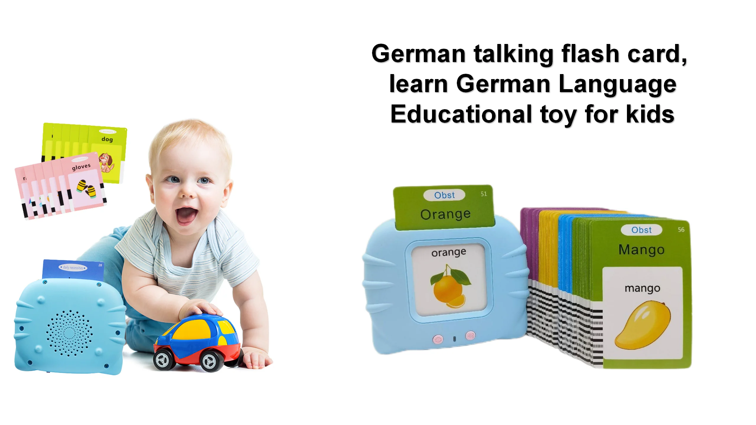 Flash Card Learning Toy Early Education Machine  Audible Language Learning Interactive Device Cognitive Cards