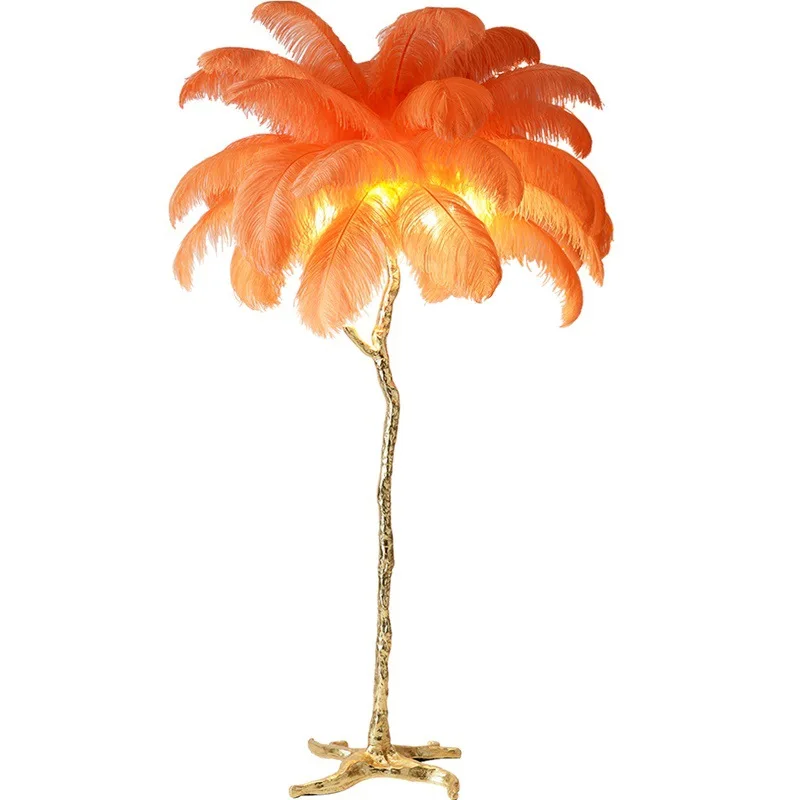 New ostrich floor lamp ins light luxury American resin all copper lamp decorative feather lamp