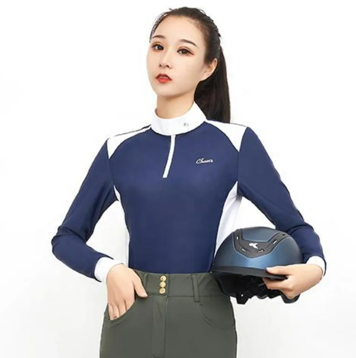 Quick dry Equestrian clothing manufacturers long sleeves t-shirt horse riding polo shirts for unisex