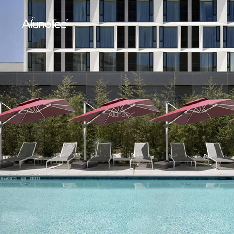 Luxury Outdoor Marble Base Cafe Sun Umbrellas Pergola Cover Parasols Square Patio Umbrella with Solar Light