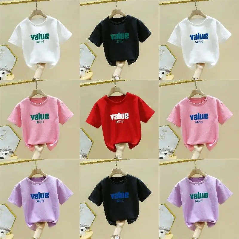 T-shirts for Girl Children Jersey Short Sleeve OEM Service Custom Label Print Single Jersey 100% Cotton Plain Dyed Smart Casual