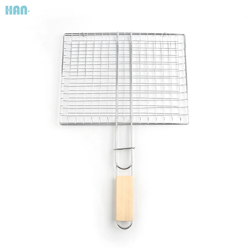 Lamb Food Bbq Basket Wooden Handle Metal Grill Rack Kbbq Meat Stand Argentin Bacon Barbecue Gride For Home Garden Picnic