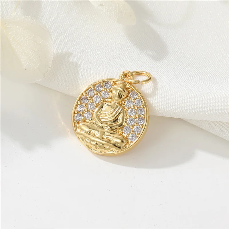 Wholesale 14K Gold Jewelry Making Charms Zircon Buddha Statue Pendant Enamel Charm Diy Earrings Bracelet Necklace Accessories