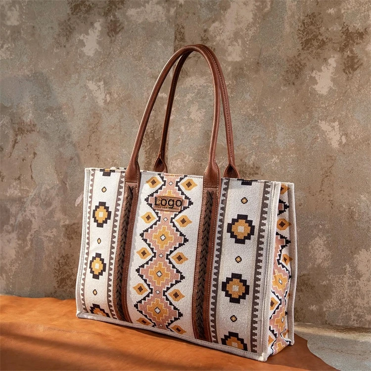 Retro Cotton And Hemp Printed Western Women Handbags Shoulder Handheld Canvas Crossbody Bag With Printing Pattern Logos