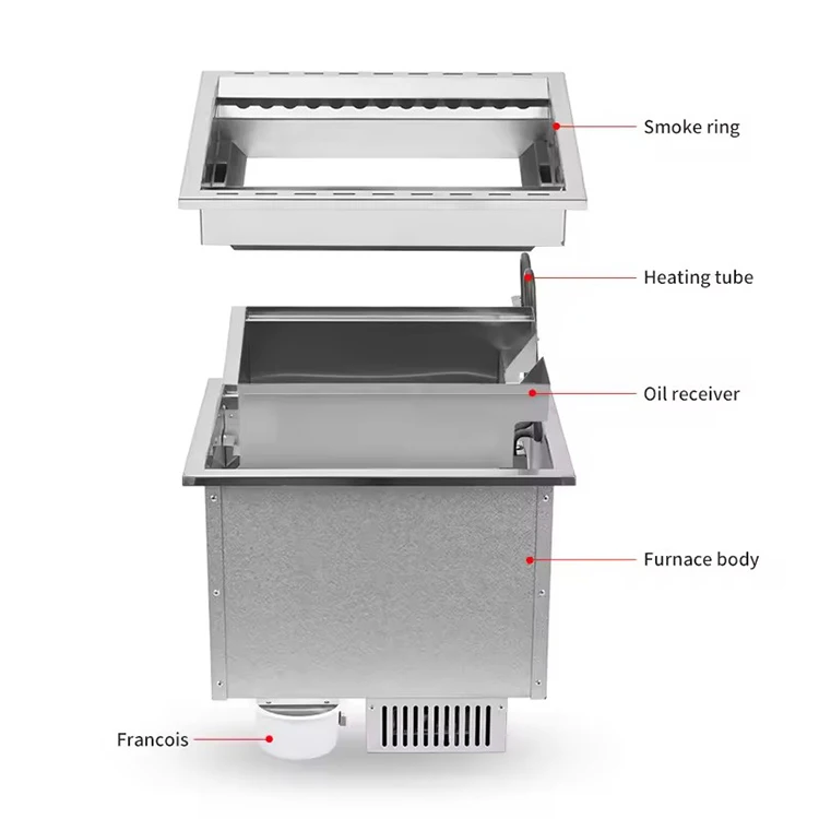 new 2000w mini buffet Japanese Rectangle Down Smoke Exhaust Electric Grill Embedded Commercial  Bbq Grill