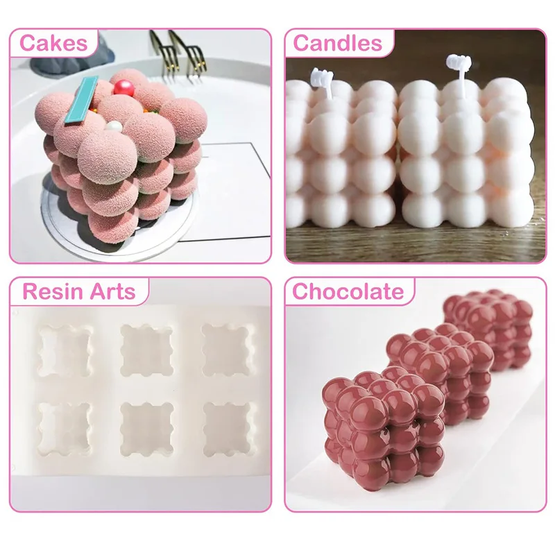 6 Cavity Mousse Cake Molds 3D Magic Square Bubble Cube Silicone Candle Mold