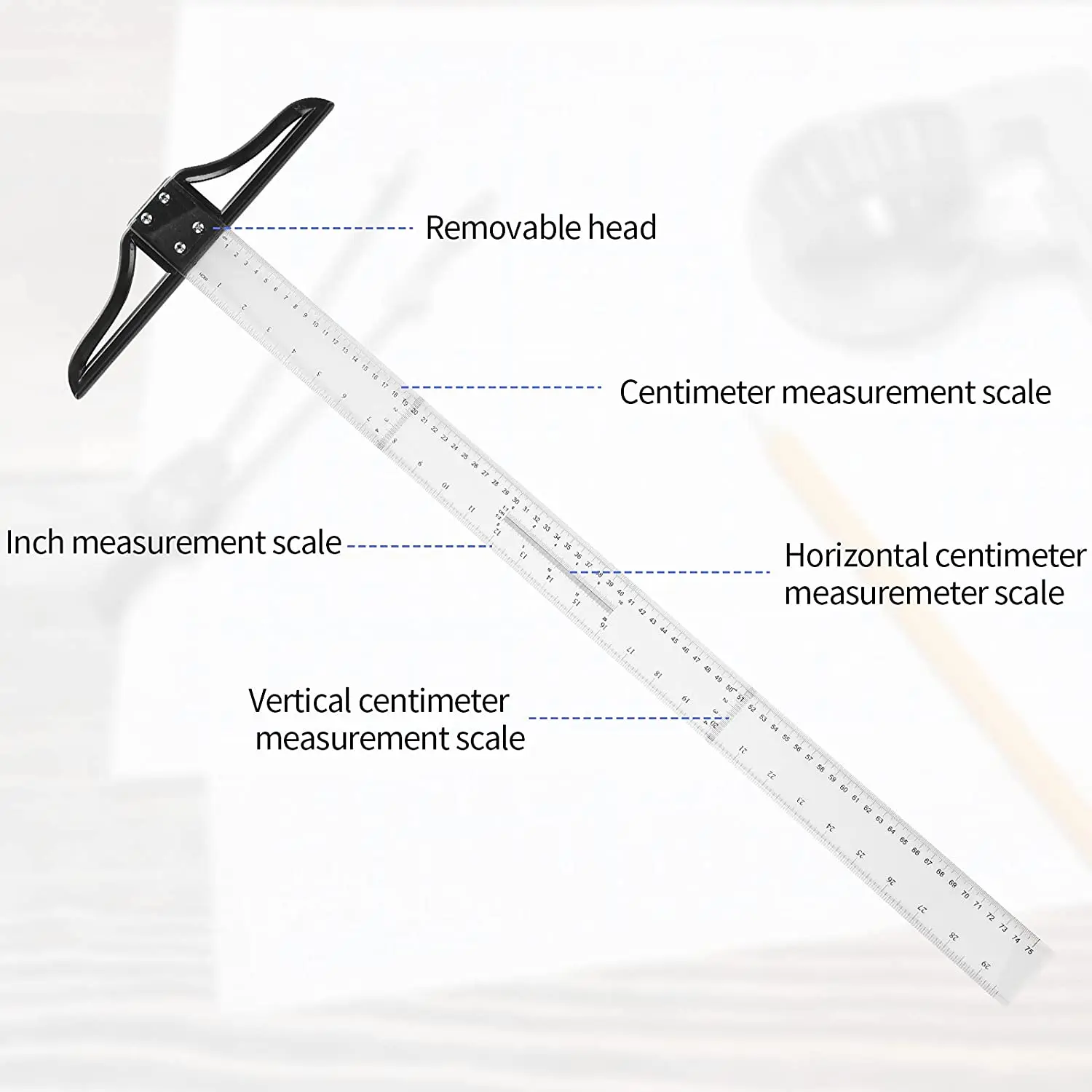 80cm Transparent Acrylic Graduated Measuring Scale T-Ruler