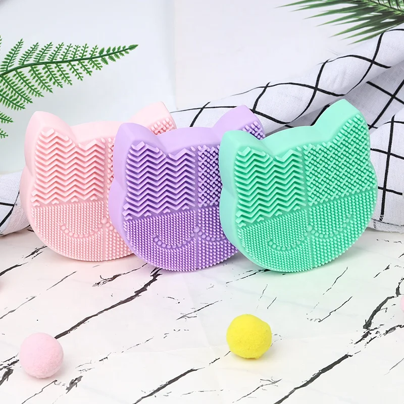 Factory Wholesale Durable 2 in 1 Brush Cleaning Tray Drying Rack Holder Brush Cleaner Pad Silicone Makeup Brush Cleaner Mat