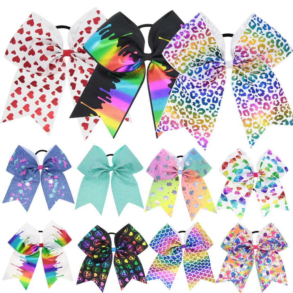 8 Inch Hair Bows Sequin Unicorn Cheer Tie With Elastic for Girls Ponytail Holder Accessories
