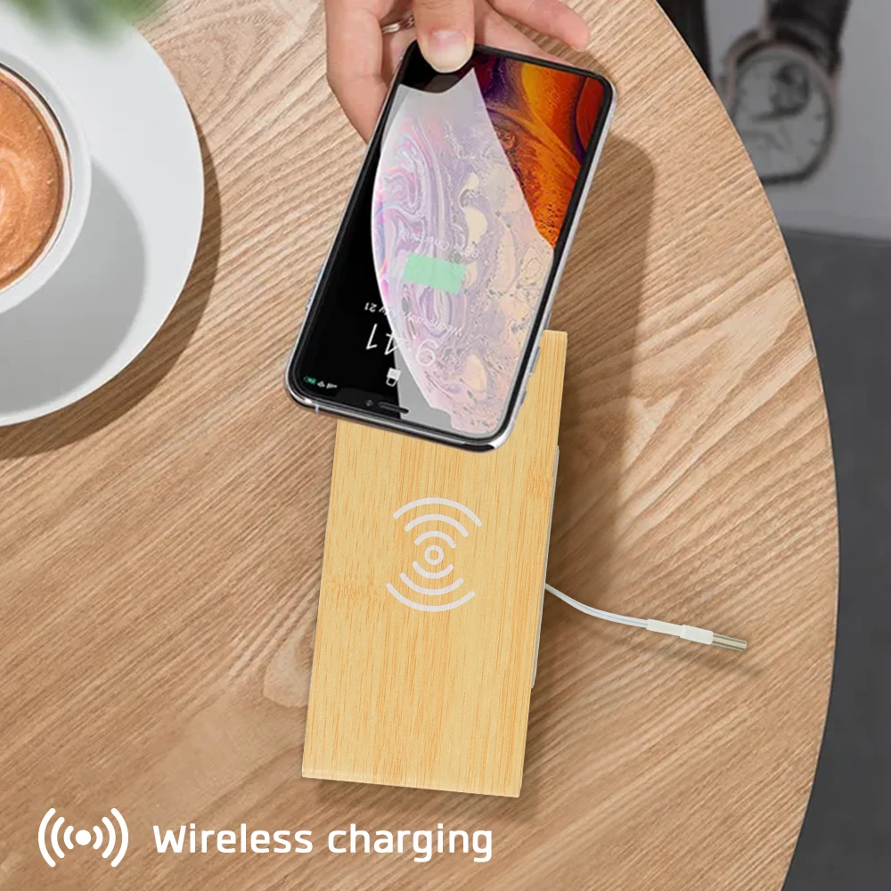 Wooden Wireless Wood Charging Alarm Led Qi Fast Charge Phone Charger Clock