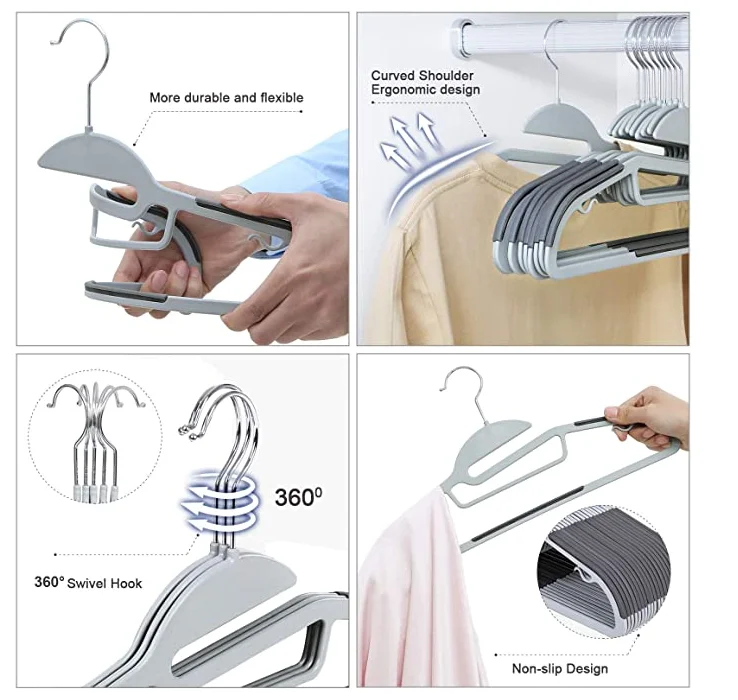Premium Quality Plastic Suits Hangers Heavy Duty S-Shaped Opening Non-Slip Durable Thickness Space Saving, 360 Swivel Hook