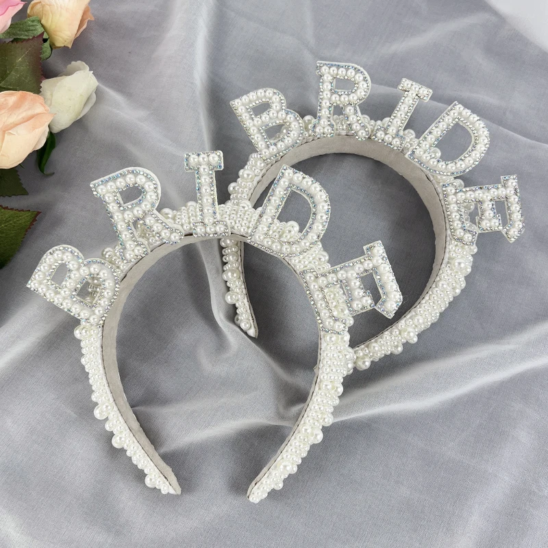Bride Pearl Headband Crown Wedding Bridal Shower Decoration Bachelorette Hen Party Supplies Bride to be High Quality Hairbands