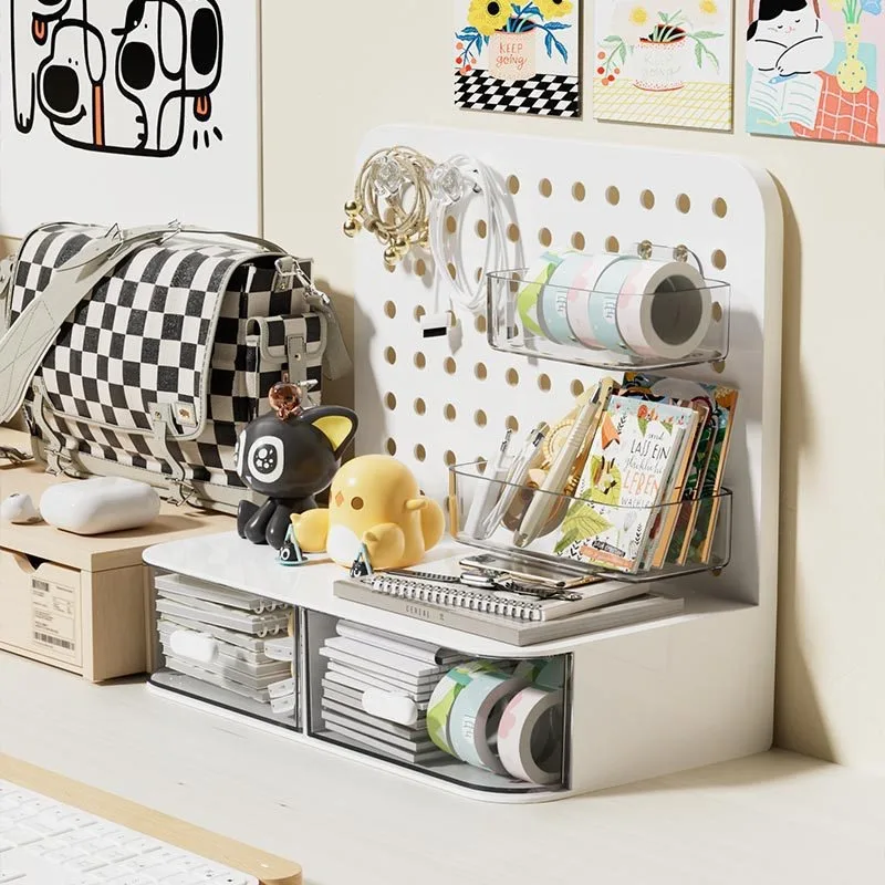 Space Saving 2 In 1 Multi-function Desktop Pegboard Organizer with Drawers