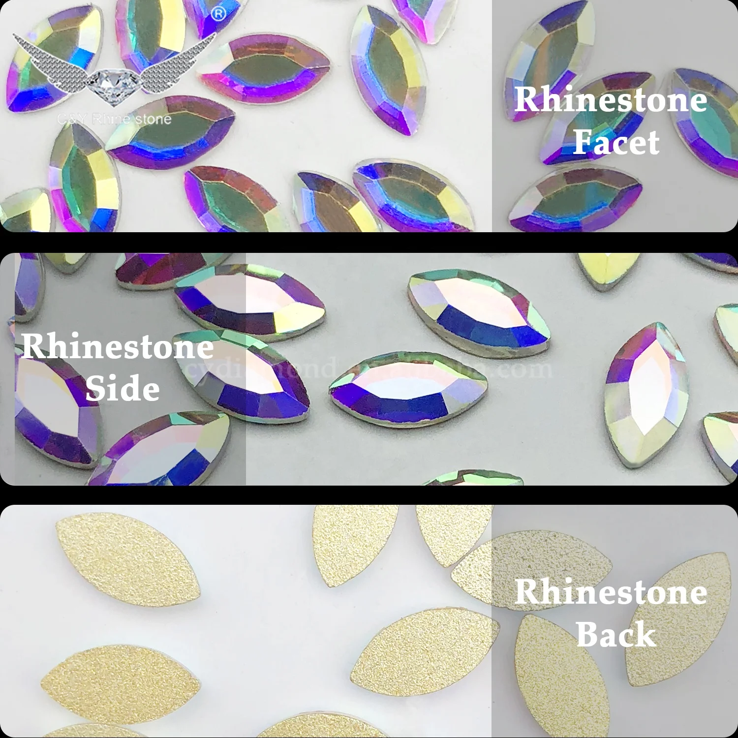 C&Y Horse Eye Mermaid Austrian Crystal AB Colorful Flat Back Non Hot Fix Bling Stone Shape Rhinestone