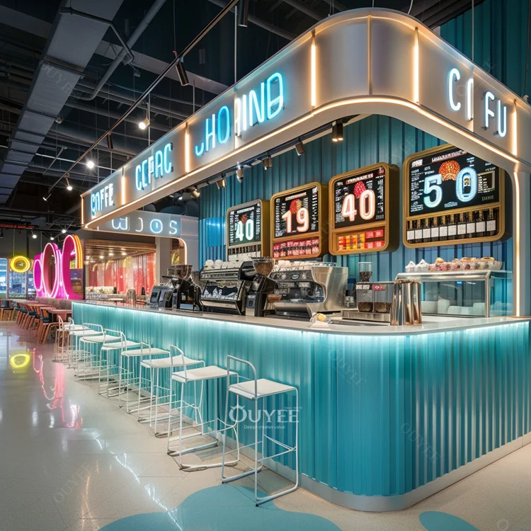 Store Fixtures Cafe Design Coffee Shop Cabinet Bubble Tea Display Coffee Shop Counters Coffee Kiosk