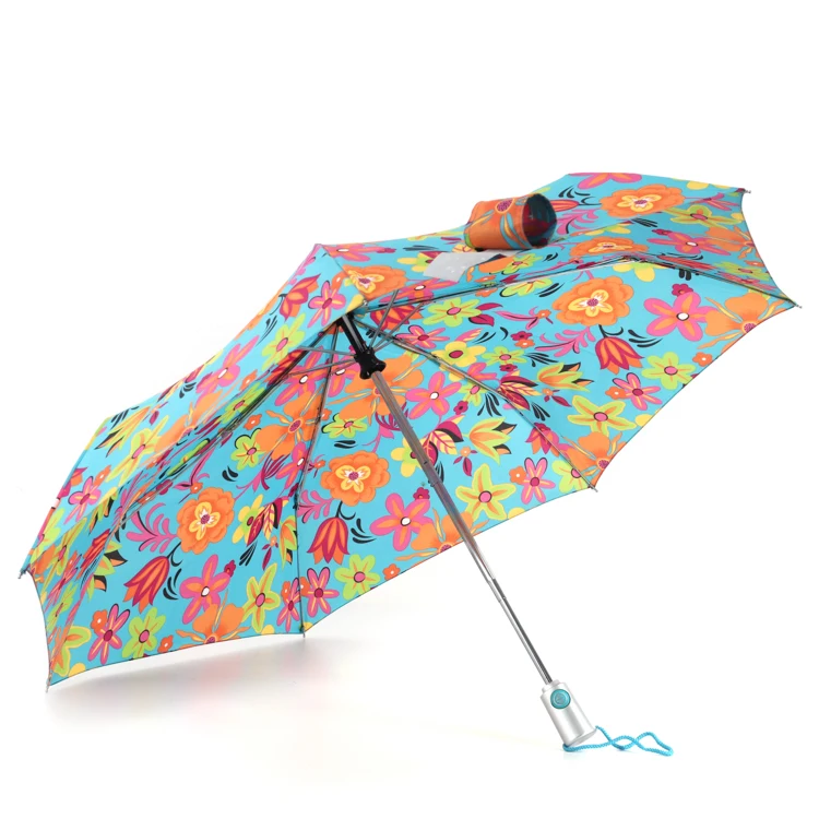 strong automatic portable custom made summer floral design with ferrule flower umbrella