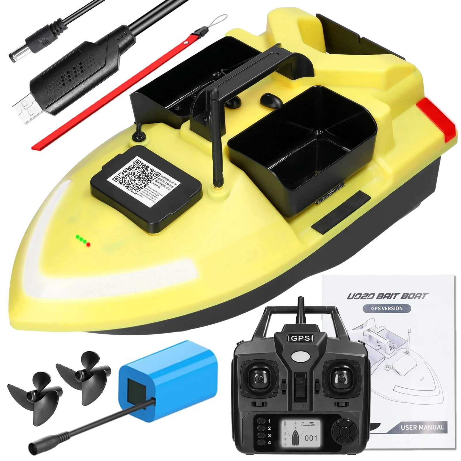 V020 GPS Fishing Bait Boat 500M Remote Control Boat Fish Finder 2KG Loading Automatic Cruise/Return Fishing Boat Toys