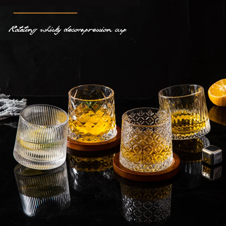 Wholesale Custom Creative Rotatable Decompression Wine Glass Coffee Cup Whiskey Homemade Glass Tumbler