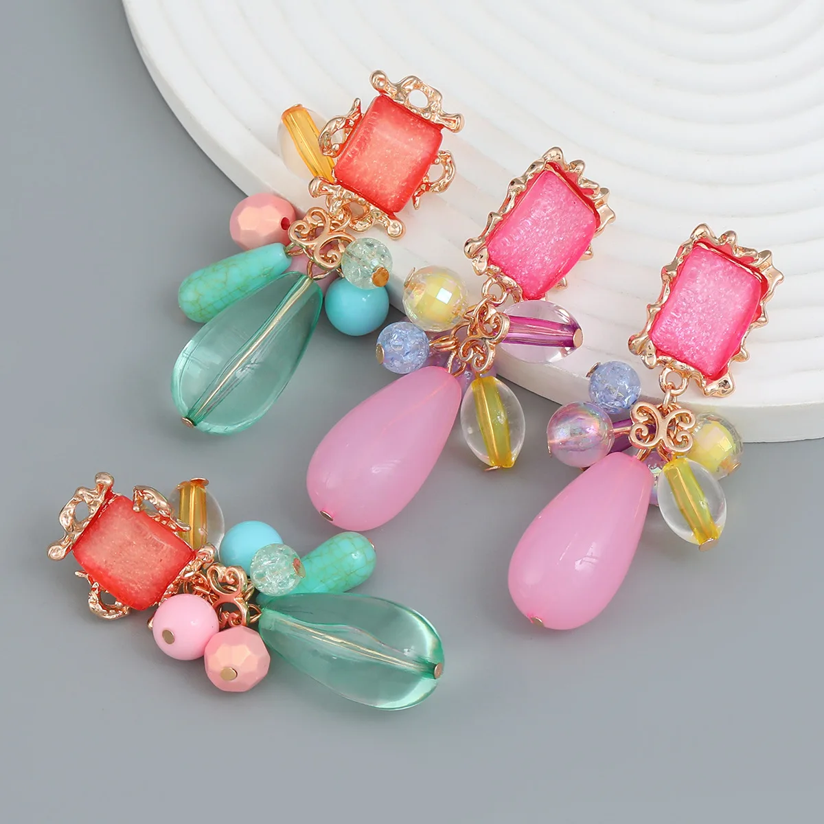 2024 New Colored Acetic Acid Plate dangle Earrings Bohemian Style Multi layered Resin Earrings Jewelry for Women