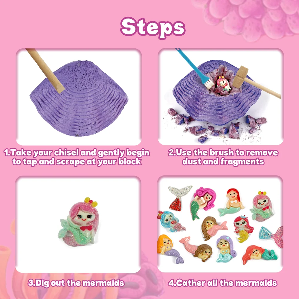 Dig out the lovely mermaid sea animal toy set educational excavation learning STEAM kits