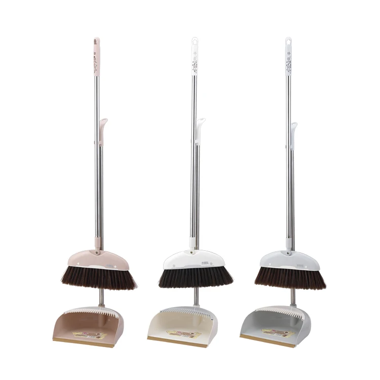 JS-2580  Ajustable household floor cleaning tools plastic soft broom with dust pan free angle