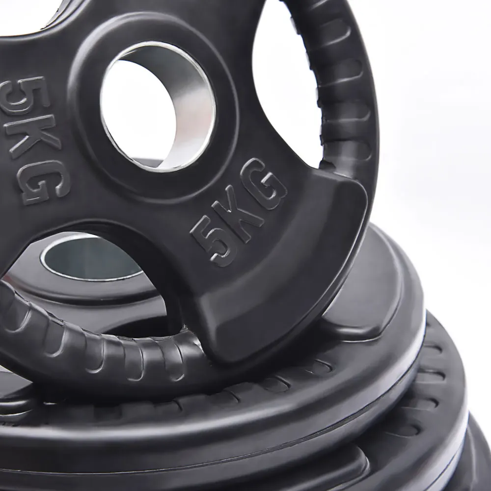 Fitness Power Barbell Exercises Weightlifting Plate For Sale Tri-Grip Rubber Coated Iron Weight Training Plates