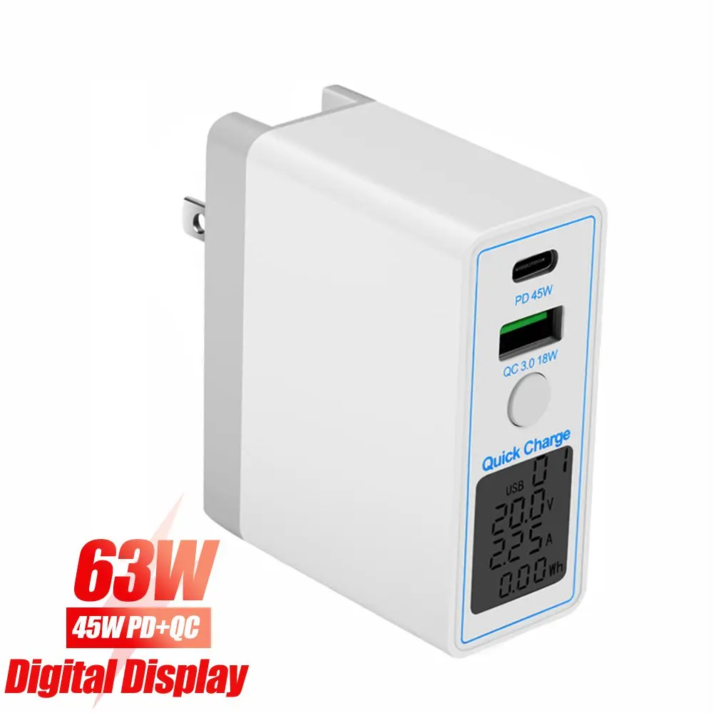 45W Fast USB PD Charger For iPhone for Samsung LCD Digital Display QC3.0 Type C Wall Charger Quick Charging Dock Station