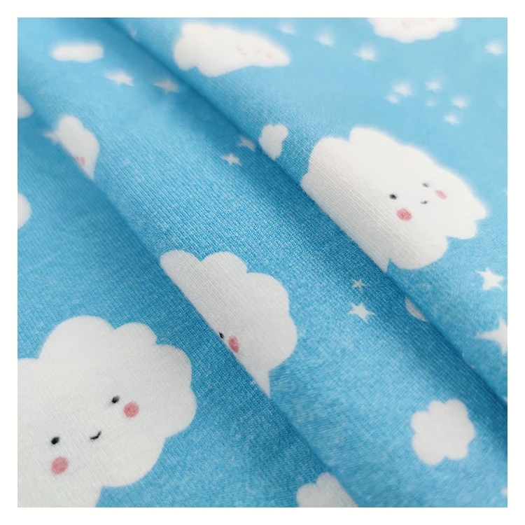 Breathable Cotton Knitting Fabric cotton jersey fabric custom printed for baby clothes
