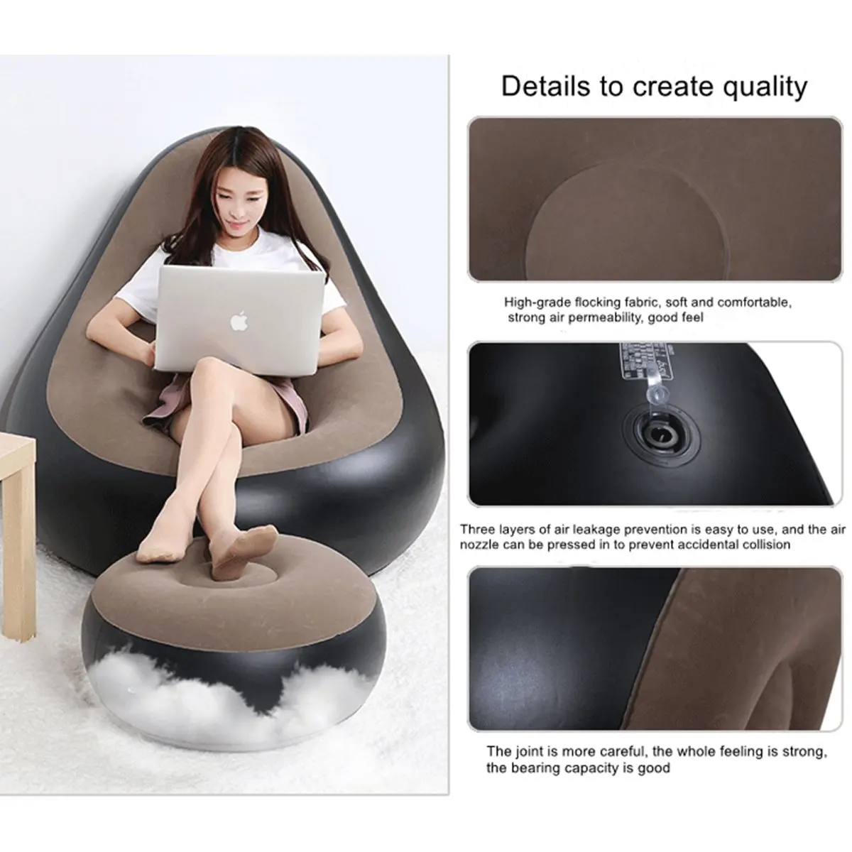Outdoor Inflatable Sofa Camping Lazy Bag Portable Foldable Portable Beach Park Air Bed with Pedal
