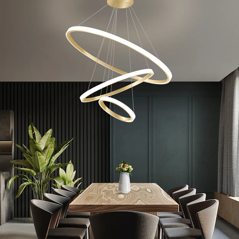  Living Room Dining Circle Rings Acrylic Aluminum Body ring fixture LED Ceiling Lamp Modern Pendant